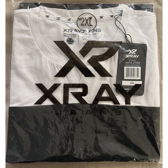 Men's Xray Jeans Colorblock SPLIT V-NECK T-Shirt Men's Size 2XL Black, White NWT - Picture 1 of 4